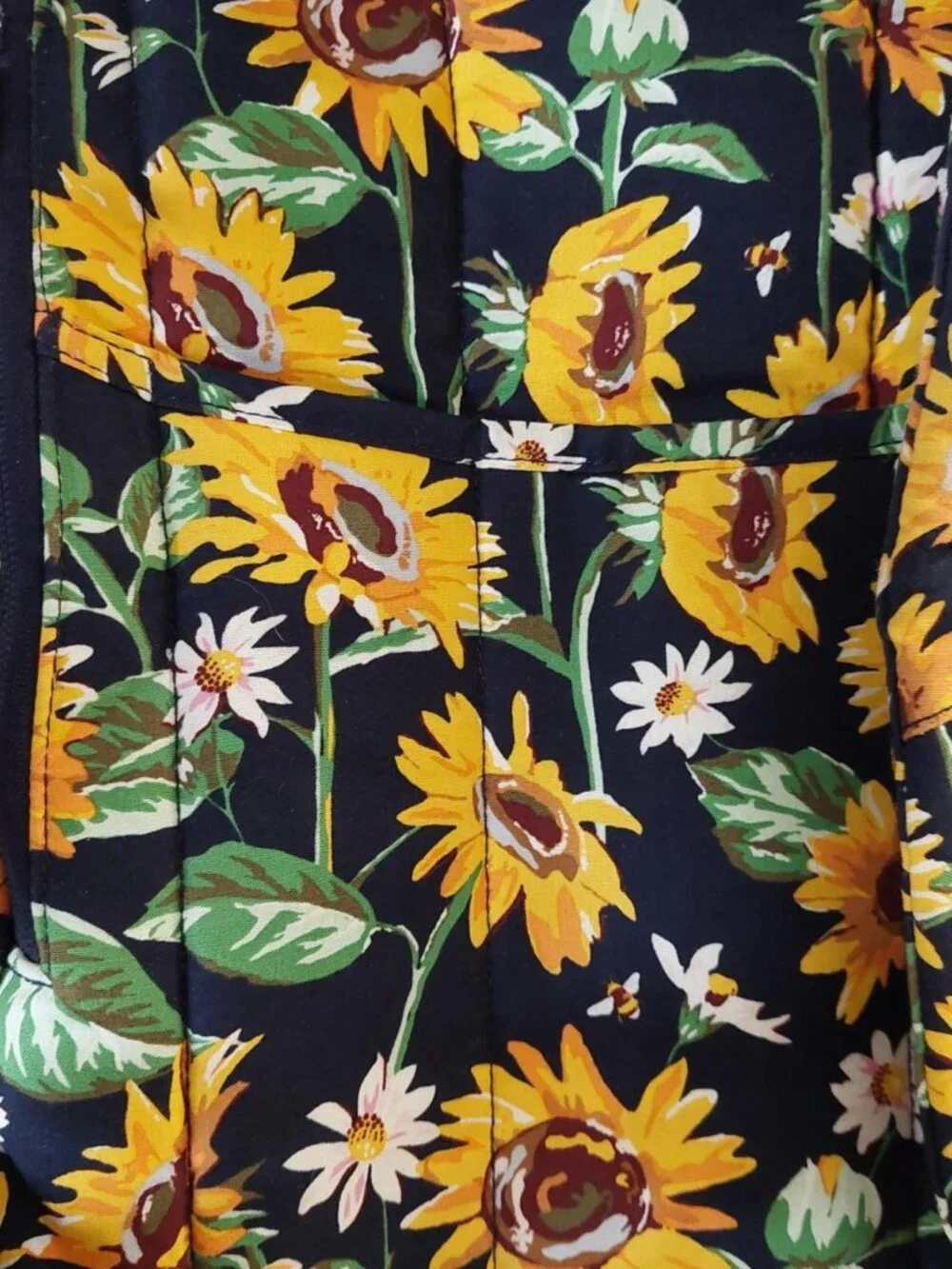 RARE Vera Bradley Sunflowers XL Campus Backpack featuring a quilted navy fabric